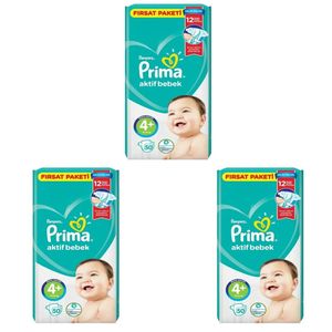 پوشک پریما مدل aktif bebek سایز 4 بسته 50 عددی مجموعه 3 عددی